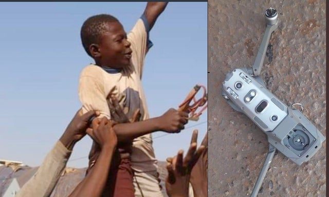 Fransa’nın İHA’sı varsa Afrika’nın sapanı var; Burkina Faso’daki bir çocuk sapanıyla İHA düşürdü!