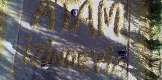 Temizlik işçileri dökülen yapraklarla ‘Atam İzindeyiz’ yazdı