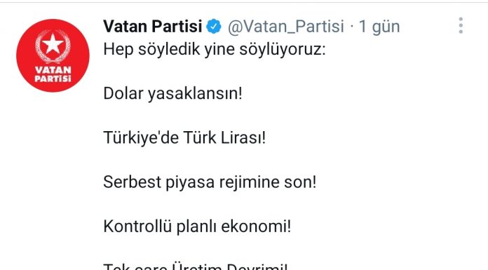 Vatan Partisi; Dolar yasaklansın!