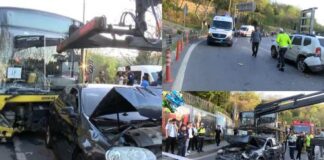 Sarıyer’de otobüs kazası! İETT otobüsü 15 arabaya çarparak durabildi!