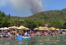 Datça’da devam eden orman yangını havadan görüntülendi
