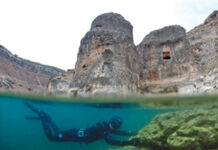 Dicle Barajı altında kalan batık antik kent dalgıçlar tarafından görüntülendi