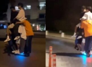 Bunu da gördük; 1 kişilik elektrikli scooter’da 6 kişi!