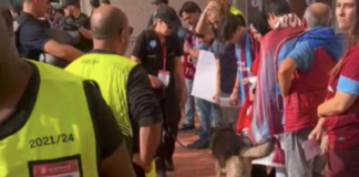 Fransızlar yine yaptı yapacağını; Maça gelen Trabzonspor taraftarlarını köpeklerle aradı