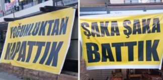 İflas ‘gırgırı’ … Bursa’da bir işletmeci iflasını ‘esprili’ pankartlarla duyurdu.