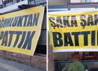 İflas ‘gırgırı’ … Bursa’da bir işletmeci iflasını ‘esprili’ pankartlarla duyurdu.