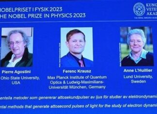 Fizik alanında 2023 Nobel Ödülü Pierre Agostini, Ferenc Krausz ve Anne L’Huillier’e verildi.