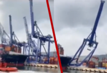 Kocaeli’de gemi Limana çarptı, vinçler devrildi