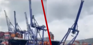 Kocaeli’de gemi Limana çarptı, vinçler devrildi