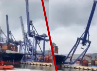 Kocaeli’de gemi Limana çarptı, vinçler devrildi