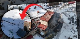 🎥İnsanlık, otelle beraber yandı bitti kül oldu. Can pazarı yaşanırken, hemen yanı başında kayak keyfine devam ettiler!