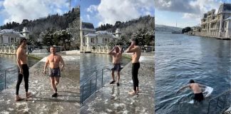Daha öncede yapmıştı. Eski milli basketbolcu 1 derecede, kar altında denize girdi!