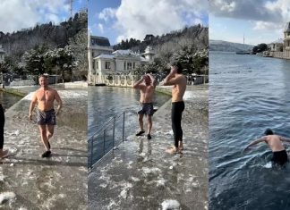 Daha öncede yapmıştı. Eski milli basketbolcu 1 derecede, kar altında denize girdi!