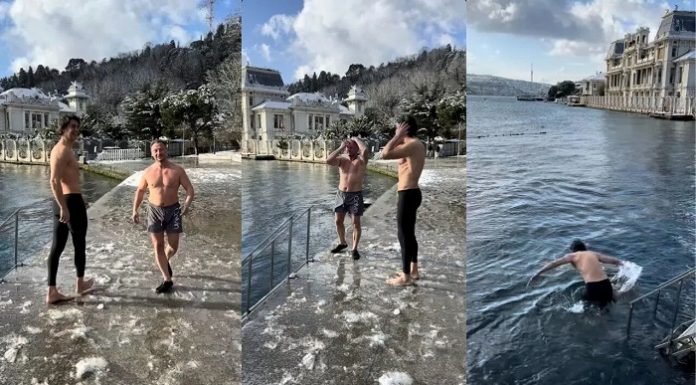 Daha öncede yapmıştı. Eski milli basketbolcu 1 derecede, kar altında denize girdi!