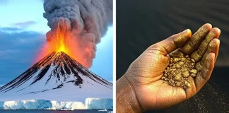 Gökten ‘nur’ yağması bu olsa gerek. Antarktika’daki bir yanardağ gökyüzüne altın püskürtüyor